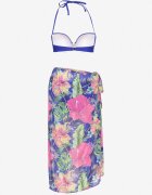 rosse line Bikini Albastru Chiloți Slip Sutien cu Legătură și Pareo Floral Folanira