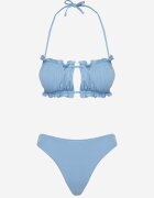 rosse line Bikini Albastru deschis Chiloți și Sutien cu Legături Ornat cu încrețituri Folinira