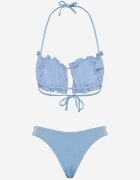 rosse line Bikini Albastru deschis Chiloți și Sutien cu Legături Ornat cu încrețituri Folinira