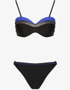 rosse line Bikini Albastru-Negru cu Fir Metalic Sutien Întărit și Chiloți Mitelle