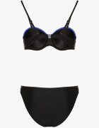 rosse line Bikini Albastru-Negru cu Fir Metalic Sutien Întărit și Chiloți Mitelle