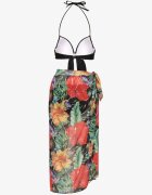rosse line Bikini Negru Chiloți Sutien cu Legătură și Pareo Floral Folanira
