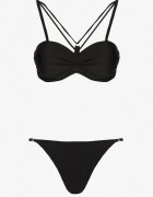 rosse line Bikini Negru Chiloți tip slip și Sutien cu Bretele Decorative Fadelinna