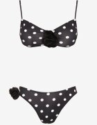 rosse line Bikini Negru cu Buline cu Aplicații Florale Sutien și Chiloți Loritia