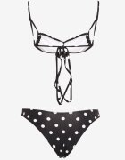 rosse line Bikini Negru cu Buline cu Aplicații Florale Sutien și Chiloți Loritia