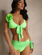 rosse line Bikini Verde deschis Chiloți slip Sutien cu Broșă Floare 3D și Pareo din plasă Folissa