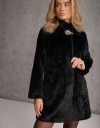 rosse line Blană artificială cu guler tip tunică și închidere elegantă în formă de floare Lireko Neagră