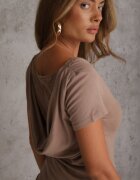 rosse line Bluză din viscoză cu mânecă scurtă cu dantelă și decolteu tip apă la spate Harmale Bej