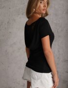 rosse line Bluză din viscoză cu mânecă scurtă cu dantelă și decolteu tip apă la spate Harmale Neagră