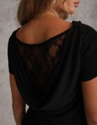 rosse line Bluză din viscoză cu mânecă scurtă cu dantelă și decolteu tip apă la spate Harmale Neagră