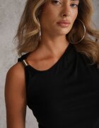 rosse line Bluză din viscoză fără mâneci asimetrică cu aplicație metalică Kallaera Neagră