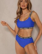 rosse line Chiloți bikini tip slip albaștri și top sportiv albastru decorați cu inscripții Nevoneira