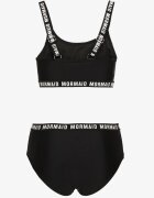 rosse line Chiloți de bikini tip slip și Top sportiv negru decorați cu inscripții Nevoneira