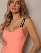 rosse line Costum de baie Portocaliu cu Cupe întărite Decorat cu inscripții Tenera