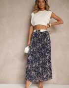 rosse line Fustă bleumarin florală cloș cu pliuri decorată cu imprimeu metalic Folonissa