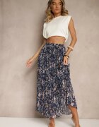 rosse line Fustă bleumarin florală cloș cu pliuri decorată cu imprimeu metalic Folonissa