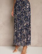 rosse line Fustă bleumarin florală cloș cu pliuri decorată cu imprimeu metalic Folonissa