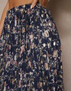 rosse line Fustă bleumarin florală cloș cu pliuri decorată cu imprimeu metalic Folonissa
