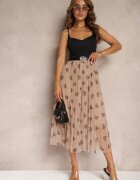 rosse line Fustă Cloș Bej Închis Din Tul Plisată cu Aplicații Inimi și Elastic în Talie Missari