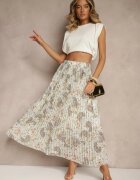 rosse line Fustă Cloș Verde cu Imprimeu Floral cu Pliuri și Imprimeu Metalic Follanea