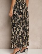 rosse line Fustă Evazată Neagră cu Imprimeu Floral cu Pliuri și Imprimeu Metalic Follanea