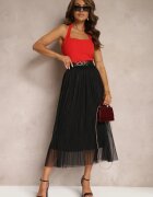 rosse line Fustă Neagră Evazată din Tul Finisată cu Elastic în Talie Risshara