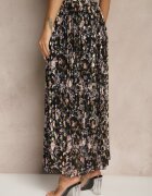 rosse line Fustă Neagră Florală Cloș cu Pliuri Decorată cu Imprimeu Metalic Folonissa