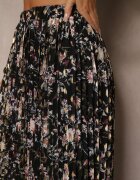 rosse line Fustă Neagră Florală Cloș cu Pliuri Decorată cu Imprimeu Metalic Folonissa