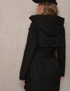 rosse line Geacă Neagră cu Două Rânduri de Nasturi în Stil de Palton cu Glugă Legată în Talie Erillen