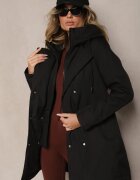 rosse line Geacă Neagră cu Două Rânduri de Nasturi în Stil de Palton cu Glugă Legată în Talie Erillen