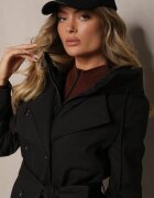 rosse line Geacă Neagră cu Două Rânduri de Nasturi în Stil de Palton cu Glugă Legată în Talie Erillen
