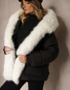 rosse line Geacă Neagră Matlasată cu Glugă și Inserții Detașabile din Blană Izafera