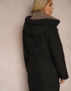 rosse line Geacă Parka Neagră cu șnururi în talie și glugă decorată cu pandantiv Zeriena