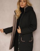 rosse line Geacă Parka Neagră cu șnururi în talie și glugă decorată cu pandantiv Zeriena