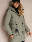 rosse line Geacă Parka Verde cu șnur în talie și glugă Decorată cu pandantiv Zeriena