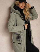 rosse line Geacă Parka Verde cu șnur în talie și glugă Decorată cu pandantiv Zeriena