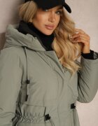 rosse line Geacă Parka Verde cu șnur în talie și glugă Decorată cu pandantiv Zeriena