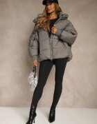 rosse line Geacă Puffer Gri Supradimensionată cu Glugă Mevenassa