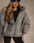 rosse line Geacă Puffer Gri Supradimensionată cu Glugă Mevenassa