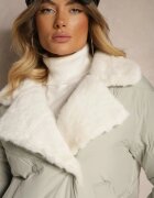 rosse line Geacă Verde deschisă Decorată cu Matlasare Guler cu Blană și Capse Deolina