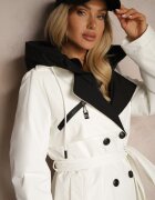 rosse line Jachetă Albă Dublu rând tip Palton cu Glugă Legată în Talie Erillen