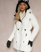 rosse line Jachetă Albă Stil Parka cu șnur elastic și Glugă Semelora