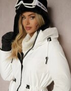 rosse line Jachetă Albă Stil Parka cu șnur elastic și Glugă Semelora