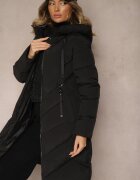rosse line Jachetă Lungă Neagră cu Cusături Matlasate și Glugă Decorată cu Fermoare Hedirae