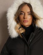 rosse line Jachetă Neagră cu Buzunare și Guler Detașabil de Blană Nomilaine