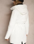 rosse line Jachetă Parka Albă cu șnur de strângere în talie și Glugă Decorată cu pandantiv Zeriena