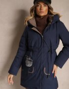 rosse line Jachetă Parka bleumarin cu cordon în talie și cu glugă decorată cu pandantiv Zeriena
