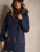 rosse line Jachetă Parka bleumarin cu cordon în talie și cu glugă decorată cu pandantiv Zeriena