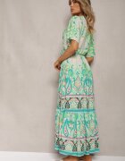 rosse line Rochie Boho Verde din Viscoză cu nasturi decorativi și o curea subțire în talie Dimosia