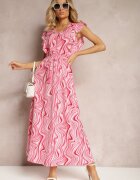 rosse line Rochie Cloș Roz cu Nasturi și Elastic în Talie Mottella